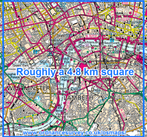 Roughly a 4.8km square on London